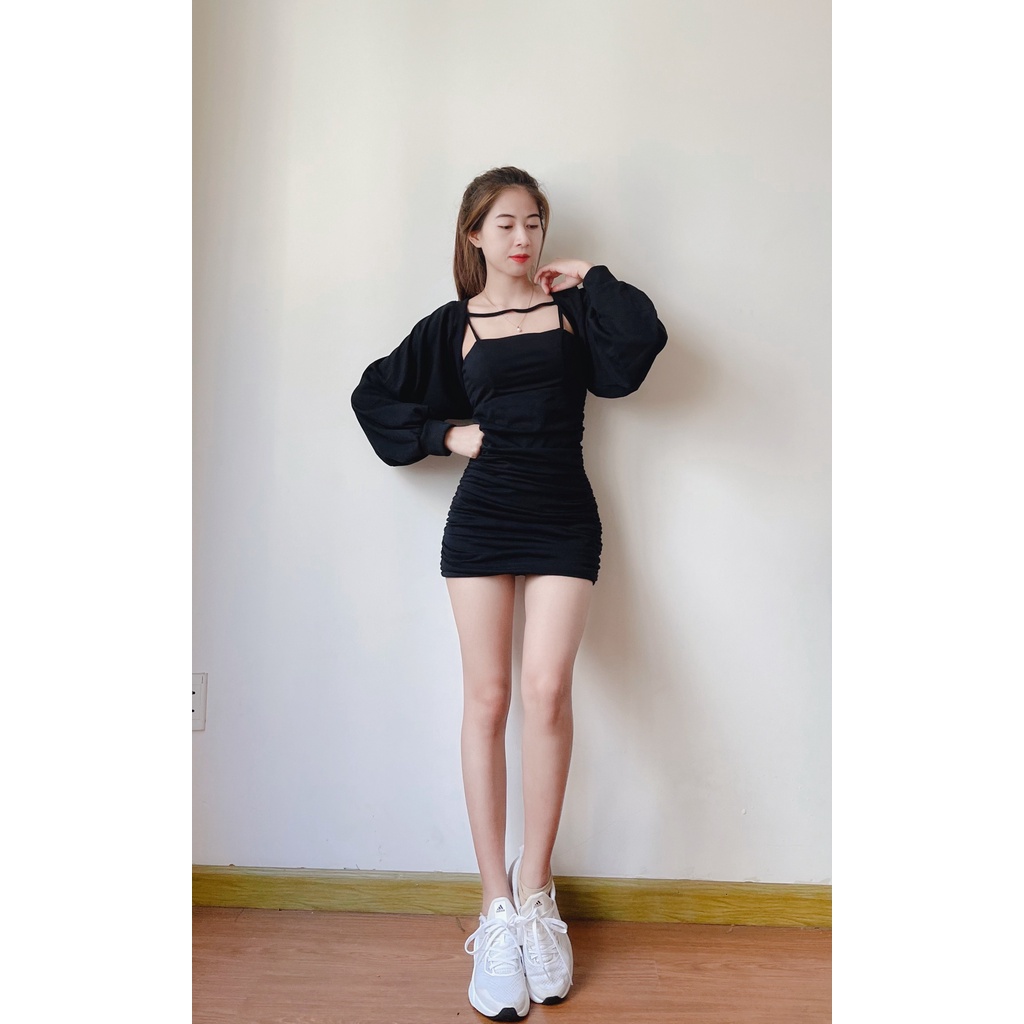 Set đầm kiểu kèm áo khoác croptop 4YOUNG FASHION ST03 | BigBuy360 - bigbuy360.vn