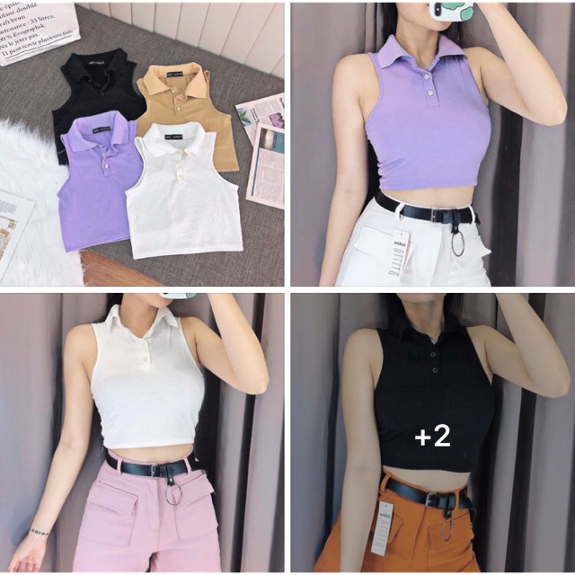 Áo balo cổ trụ basic, áo croptop nữ polo vải thun mềm mát - Colory Shop