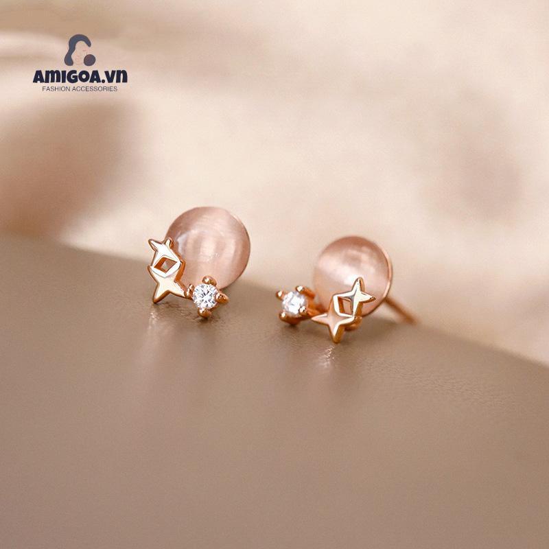 ✨✨Bông Tai Mạ Bạc 925 Hình Ngôi Sao Đính Đá Opal Đơn Giản Sang Trọng Cho Nữ