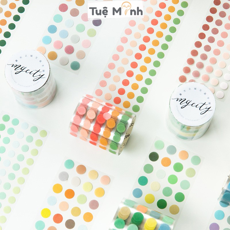 Cuộn Sticker tròn 3m Vpp Tuệ Minh, trang trí sổ, điện thoại, lịch, laptop STI06