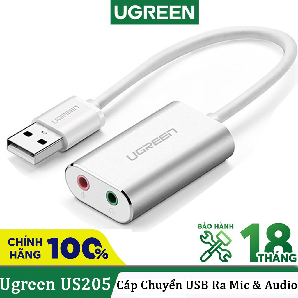 Dây USB 2.0 Mở Rộng Ra Đồng Thời 2 Cổng 3.5mm Cho Tai Nghe, Mic Ugreen US205 Cao Cấp
