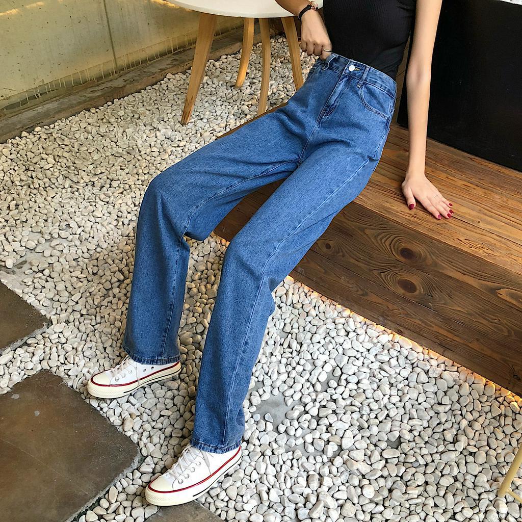 Quần jeans ống rộng eo cao thời trang sành điệu cho nữ N4X0