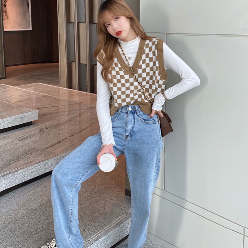 Áo croptop không tay phối sọc caro sành điệu