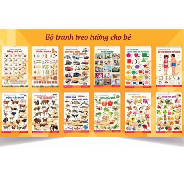 sỉ lẻ Bộ Tranh Treo Tường 14 Chủ Đề Về Thế Giới Xung Quanh Cho Bé Từ 6 Tháng Tuổi