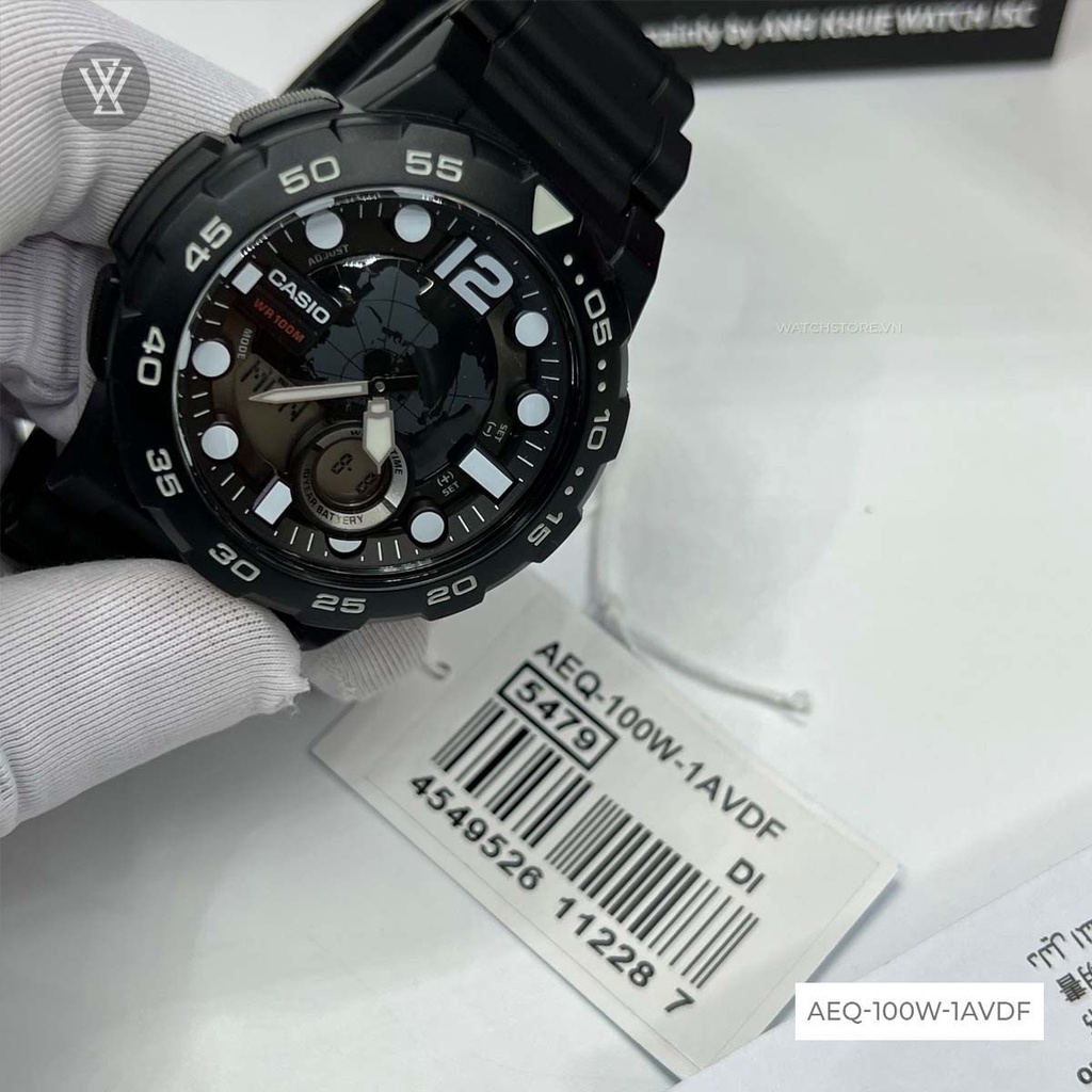 Đồng Hồ Điện Tử Nam Casio WATCHSTORE AEQ-100W-1AVDF Thiết Kế Mặt Kính Tròn 48mm, Vỏ Và Dây Nhựa Chắc Chắn