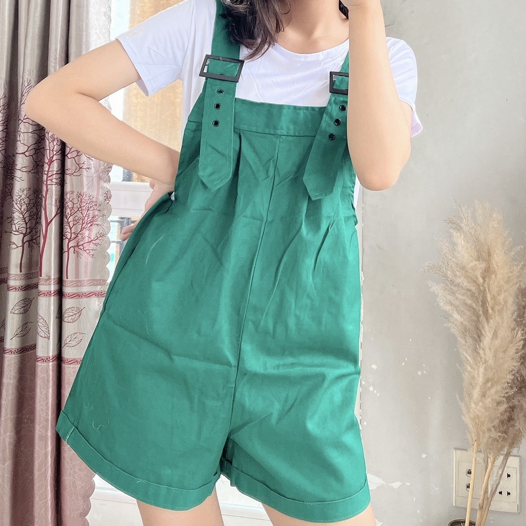 (Có Bán Rời) Set Yếm Quần Short Xanh 2 Dây Kết Hợp Với Áo Trơn Tay Ngắn Style Đắng Yêu | Smide Clothing