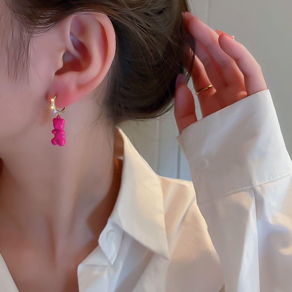 Bông Tai Bằng Hợp Kim Họa Tiết Gấu Hoạt Hình Lấp Lánh Thời Trang Cho Nữ