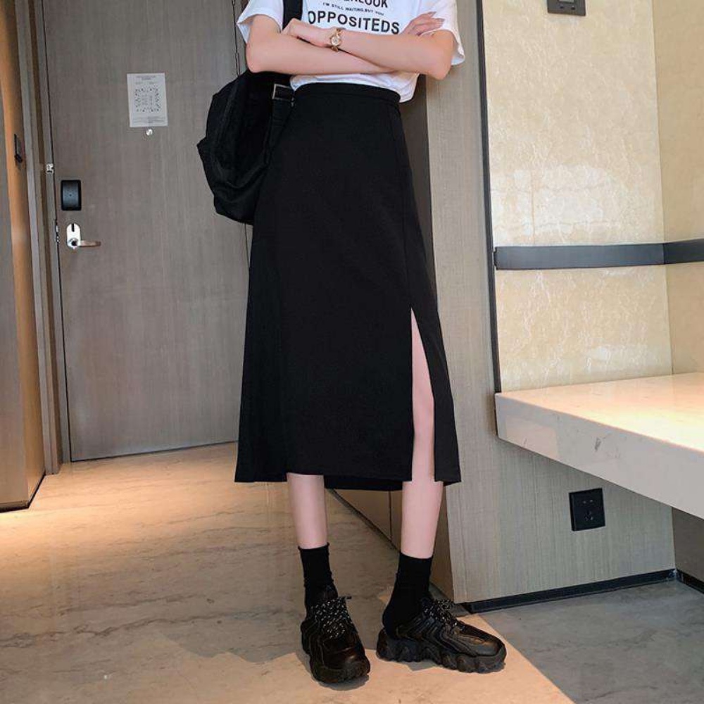 SPK- Chân váy nữ, chân váy xẻ tà nữ màu đen kéo khoá sau SKUCV-01 | BigBuy360 - bigbuy360.vn