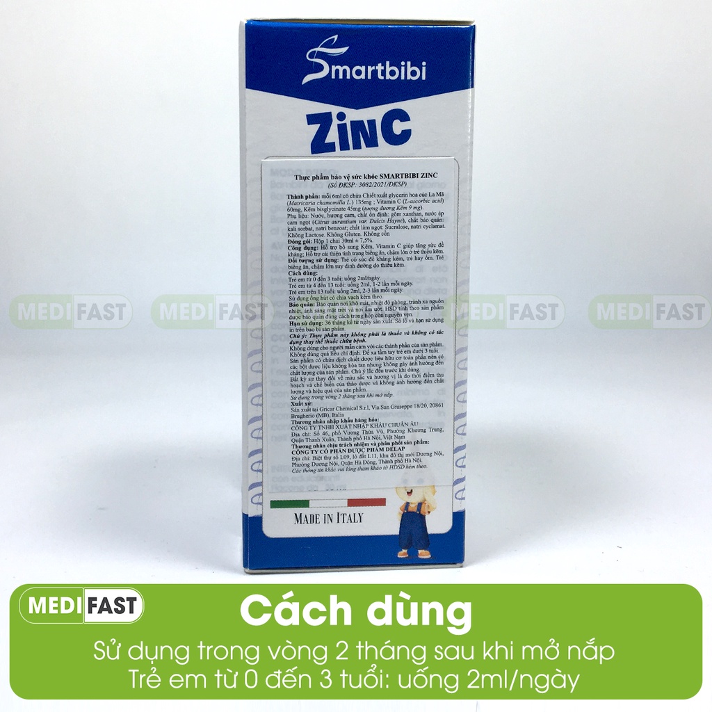 Hỗ trợ cải thiện tình trạng biếng ăn, chậm lớn ở trẻ Smartbibi ZINC - Bổ sung Kẽm và Vitamin C cho trẻ - lọ 30ml