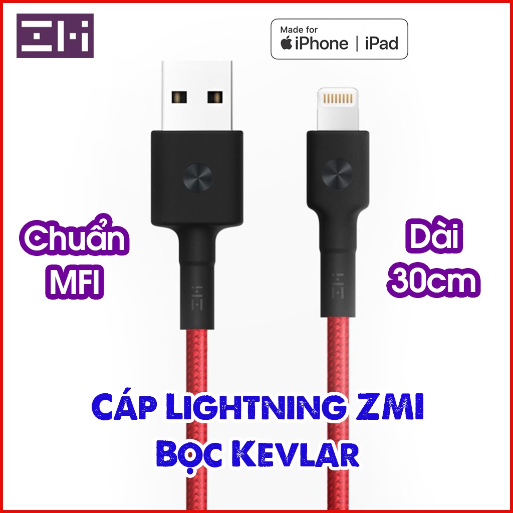 Cáp ZMI USB Lightning AL823- ( Đen ) Chuẩn MFI (30cm) ( hỗ trợ IPhone , IPad , IPod )