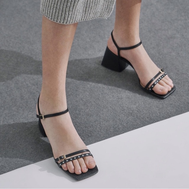 Giày cao gót nữ Charles&Keith đế vuông quai ngang Pointed Slingback màu đen size 35 cao cấp Liest Store