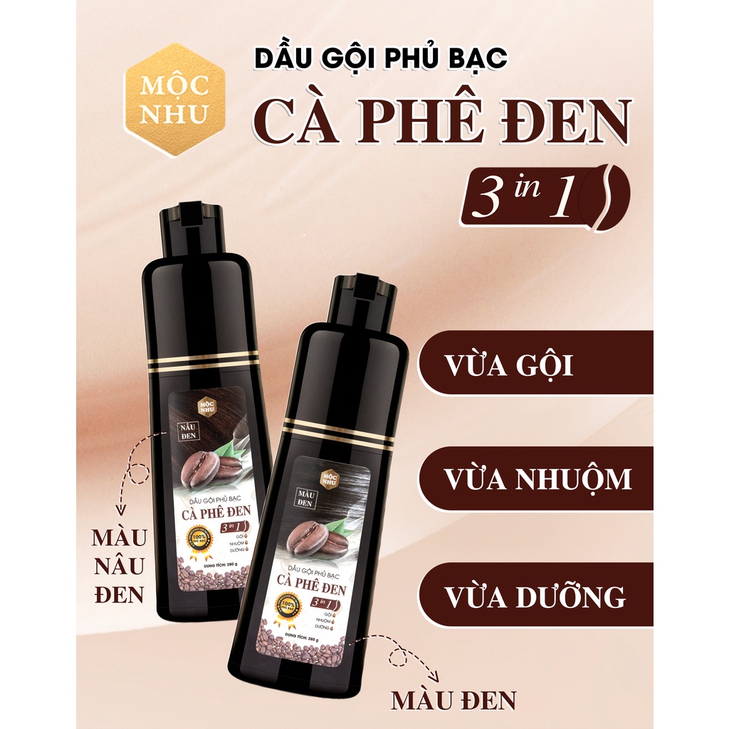 [Mộc Nhu] Dầu gội Cà Phê Đen Mộc Nhu 280g - Phủ đen tóc bạc chỉ sau vài phút gội xả - Gội là đen