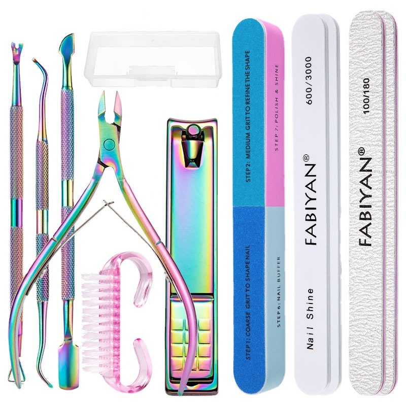 Set 7/14/13 Dụng Cụ Chăm Sóc Móng Tay Bằng Thép Không Gỉ Màu Sắc Cầu Vồng