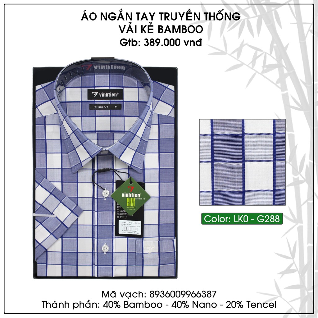 Áo Sơ Mi Ngắn Tay Regular Caro Bamboo Vạt Ngang Vĩnh Tiến 389 | BigBuy360 - bigbuy360.vn