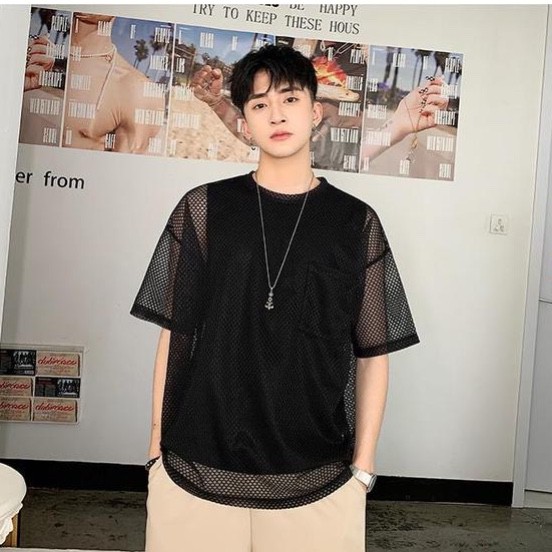 Áo thun nam lưới tay lỡ form rộng (Áo lưới + áo thun tanktop)
