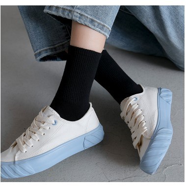 Tất nữ cổ cao trắng đen, Vớ trơn cổ cao thấm hút mồ hôi SUNA FASHION T14