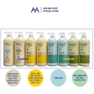 Cặp Dầu Gội Xả Biotin Collagen Trắng 1000mlx2 | Giảm Rụng Tóc,Phục Hồi Tóc Khô Xơ, Hư Tổn