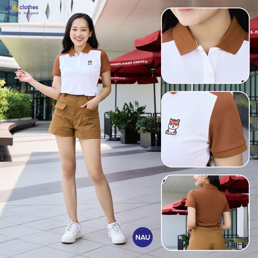 Áo thun polo nữ YODY thêu họa tiết vải cafe phù hợp công sở đi chơi APN5370