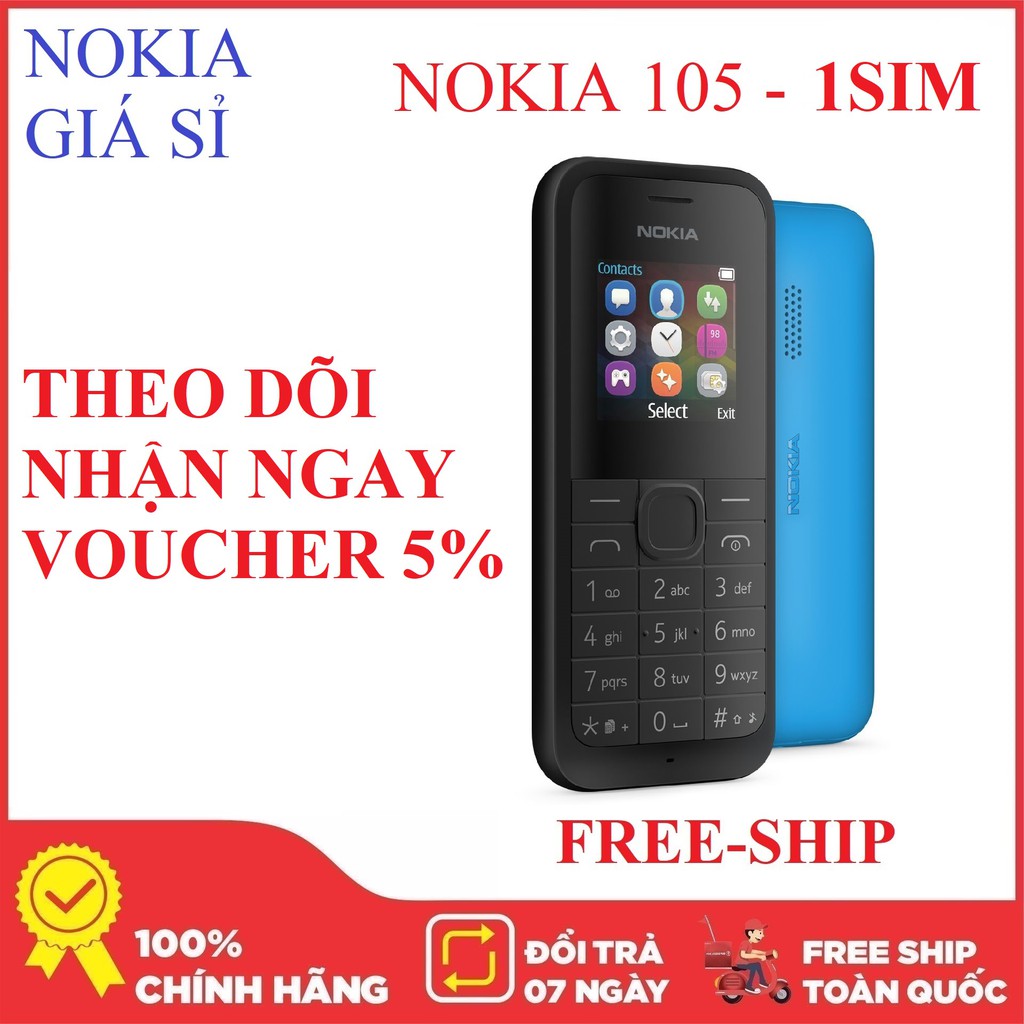 Điện thoại Nokia 105 siêu rẻ - 1 Sim và 2 Sim - Pin sạc đủ - Hàng công ty