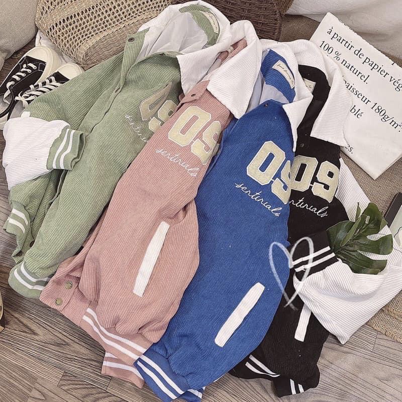 Áo Khoác Bomber Nhung Tăm 09 ❤ Áo Sơ Mi Gân Tăm To Cúc Bấm Nam Nữ TTU06