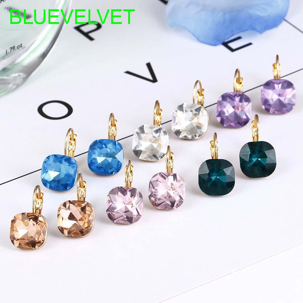 Đôi bông tai bằng hợp kim đính đá hình vuông xinh xắn với 6 màu lựa chọn cho nữ