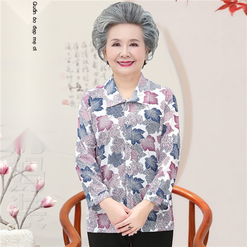 Áo sơ mi mùa xuân của bà mẹ phụ nữ trung niên và người già hàng đầu hè