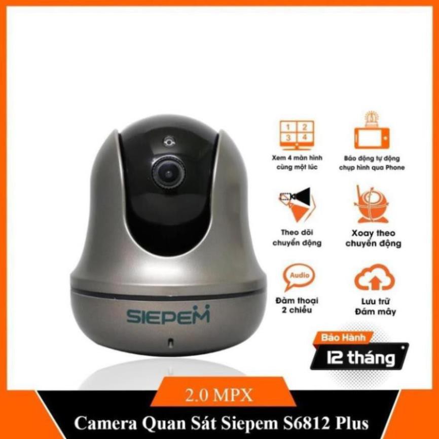 Camera IP Wifi SIEPEM S6812 Plus hỗ trợ FullHD 1080P - độ phân giải 2.0MP (Xám đen) + Kèm thẻ NTC U3 4K 32GB