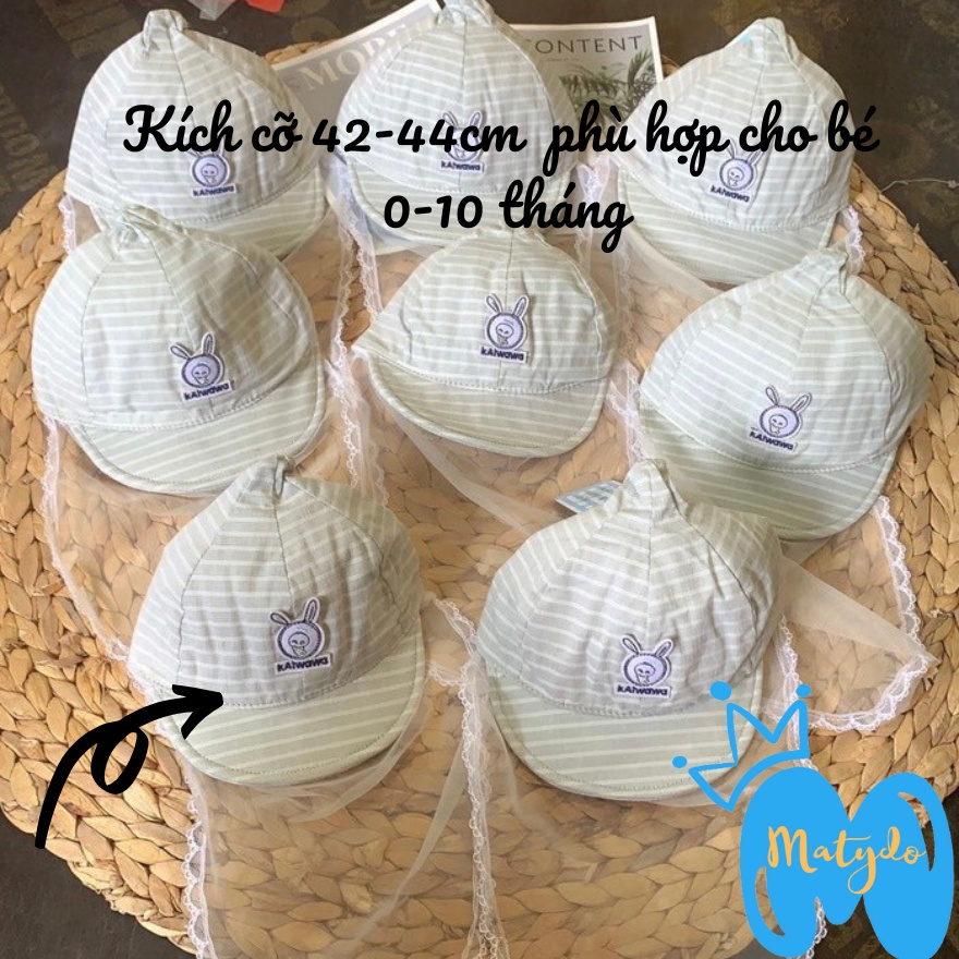 Mũ cho bé sơ sinh có khăn voan che mặt nón củ tỏi chống dịch chống bụi đi tiêm phòng an toàn hình thỏ 0-10 tháng
