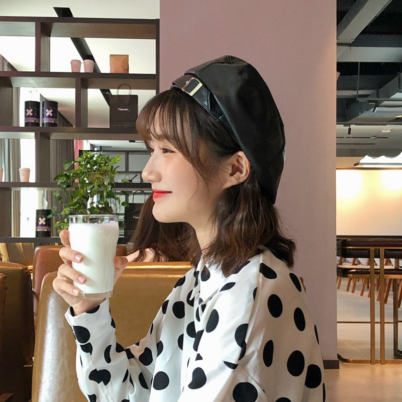 Mũ beret da pu phong cách thời trang thu đông Anh Quốc
