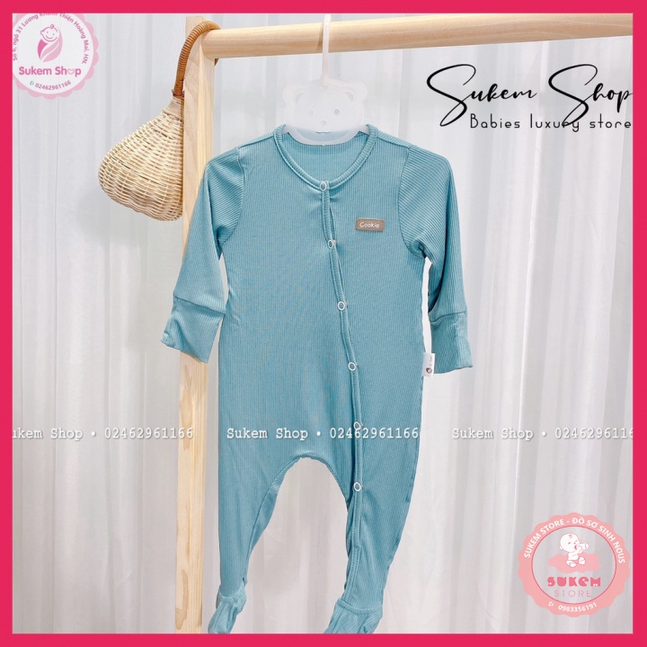 Bộ SleepSuit Cookie Dài Tay Cài Chéo Liền Tất Chất Cotton Tăm Mềm Mại