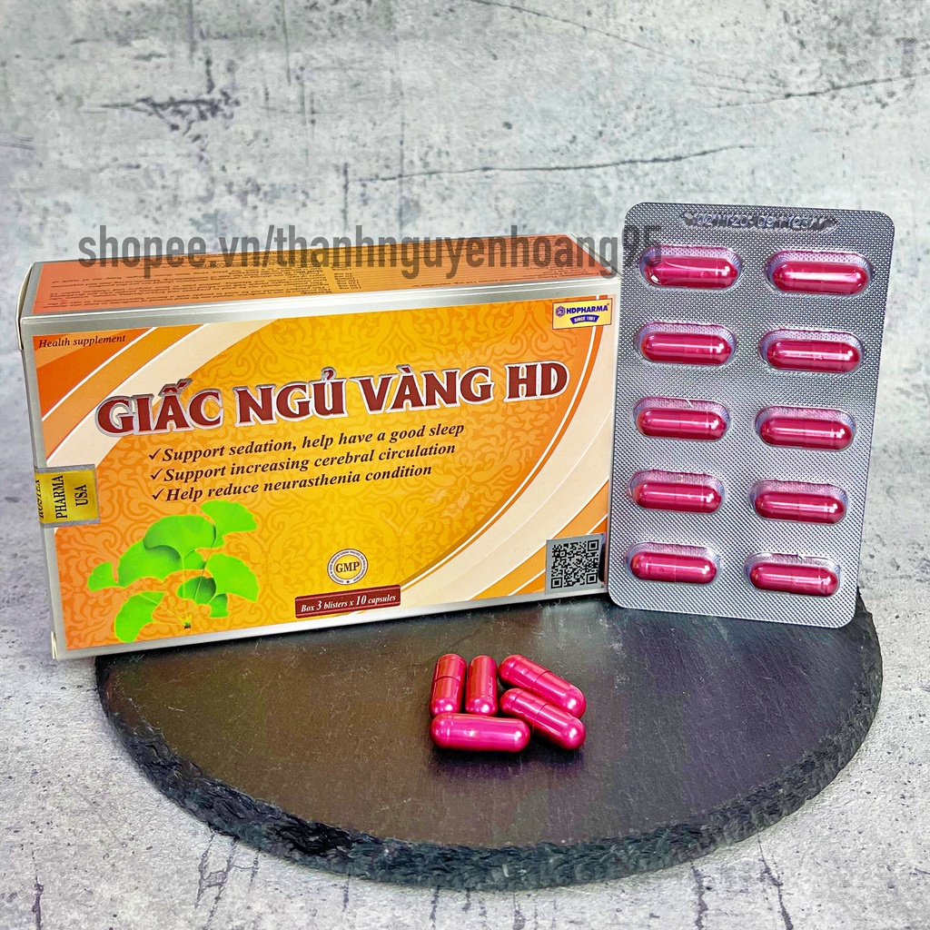 [Hộp vàng] Viên uống GIẤC NGỦ VÀNG HD hỗ trợ thần kinh, giúp ngủ ngon, yên giấc – Hộp 30 viên