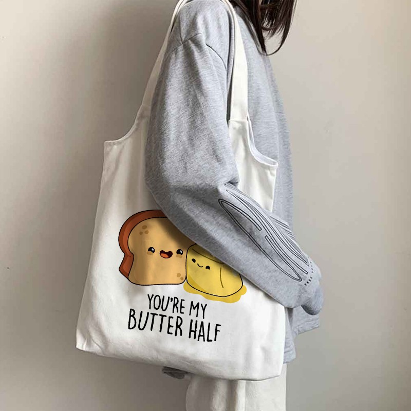 Túi tote bag Vải Canvas Mềm Quai Tròn Hình Siêu Cute Có Khóa Đi Học Đi Chơi