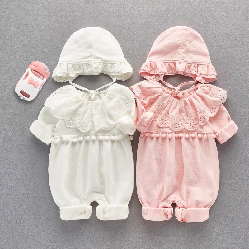 (Tặng Mũ Tiểu Thư) Body cotton thông hơi cao cấp họa tiết cổ bèo hạt bông cho bé gái 3-14kg Babysheep hàng cao cấp