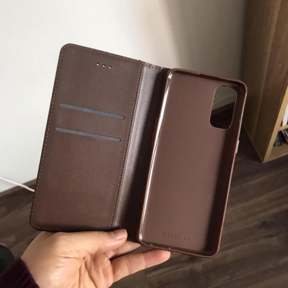Bao Da Oppo Reno 4 gập nắp ốp mềm, có kèm ví kẹp tiền, thiết kế chất da mịn- Hãng VTZ | BigBuy360 - bigbuy360.vn