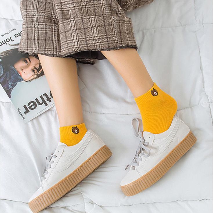 [Xả kho] Combo 10 đôi tất nữ cổ ngắn hình gấu Brow vintage dễ thương