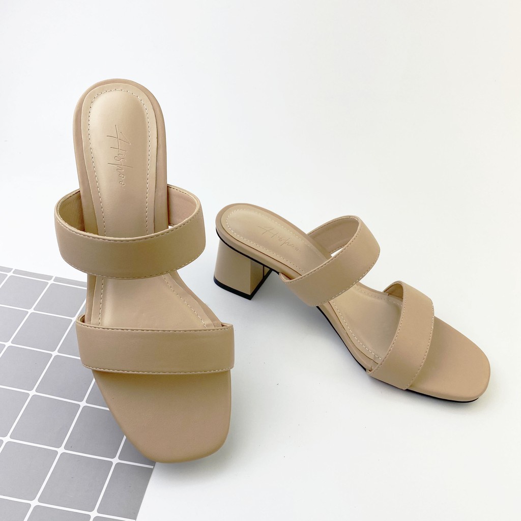 Guốc cao gót nữ bản nhỏ da mềm êm chân đế trụ cao 7cm mã 628