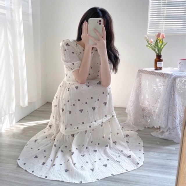 Váy trắng chấm bi, đầm dự tiệc dáng dài tiểu thư - mh91 | BigBuy360 - bigbuy360.vn