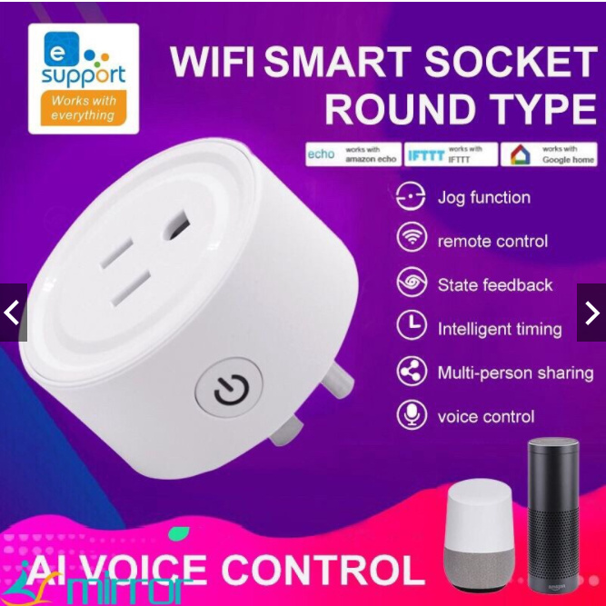 Ổ công tắc cắm điện, điều khiển từ xa qua Wifi hẹn giờ bật tắt 10A  APP Tuya/Smart Life