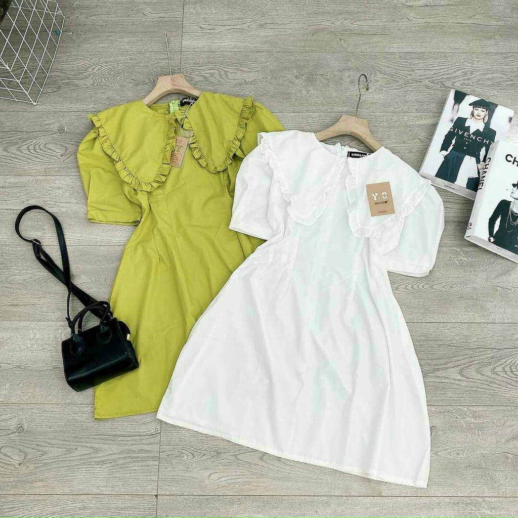 Đầm bèo lá cổ lớn tiểu thư vintage dáng xòe xinh xắn_bèo 3 màu
