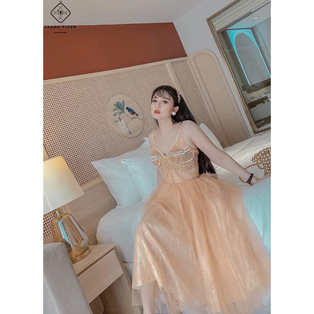 ẢNH VÀ VIDEO THẬT 10000% Xoè ren mi kết đá pha lê 2 dây CAO CẤP