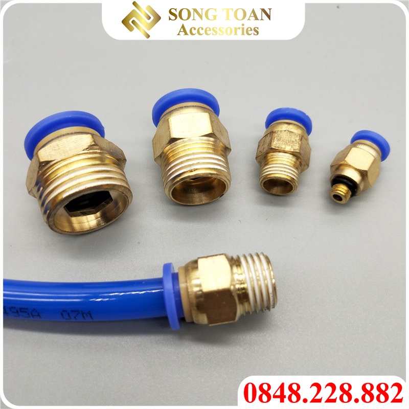 Thẳng Ren Ngoài Có Nối Nhanh 1 Chạm & PC - Cắm Đường Kính Ngoài Ống Phun Sương & Dây Hơi PU Khí Nén 6 8 10 12 mm