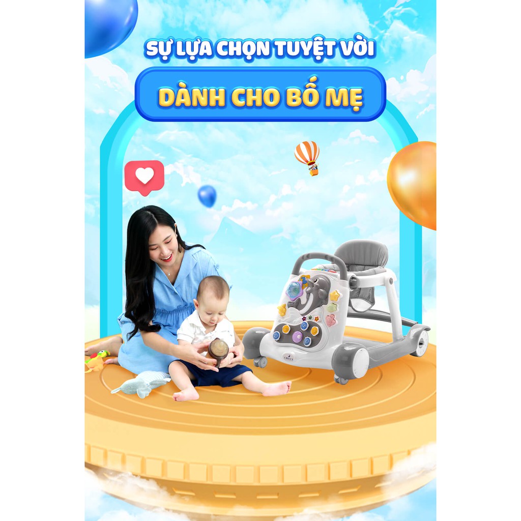 Xe tập đi cho bé cá heo gấp gọn có đèn, nhạc Chilux Walk G màu xám - CAYABE