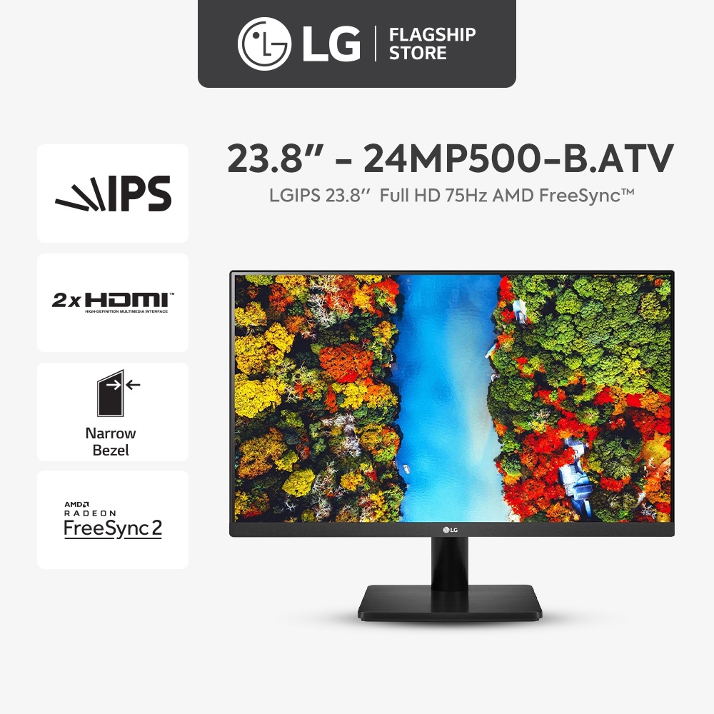Màn hình máy tính LGIPS 23.8''Full HD 75Hz AMD FreeSync™ thiết kế 3 cạnh không viền, hạn chế ánh sán