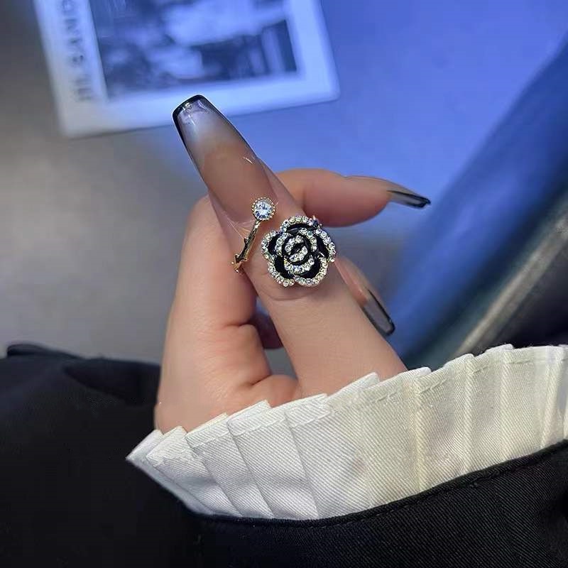 Nhẫn Hở Mạ Bạc Đính Hoa Trà Phong Cách Retro