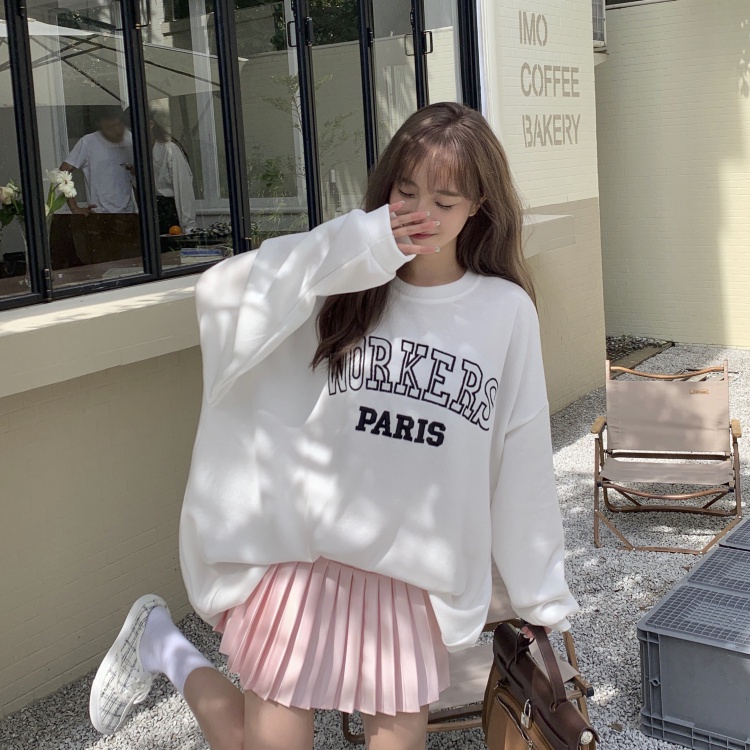 【ZHELIHANGFEI】Áo Thun Nỉ Tay Dài Dáng Rộng In Chữ Trẻ Trung Năng Động Hợp Thời Trang