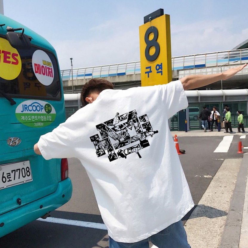 Áo thun tay lỡ nam nữ HNMG Animal Sịn Sò dáng unisex rộng basic áo phông tee oversize trắng thể thao