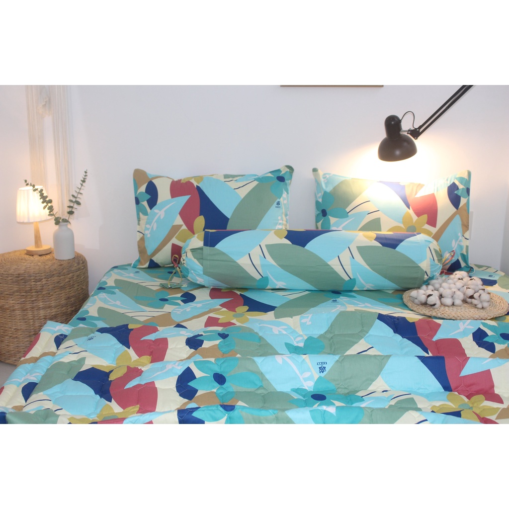 Bộ drap gối KHA LY - Hoa LaTinh- Vàng - vải COTTON dày dặn, mát mẻ, siêu thấm mồ hôi