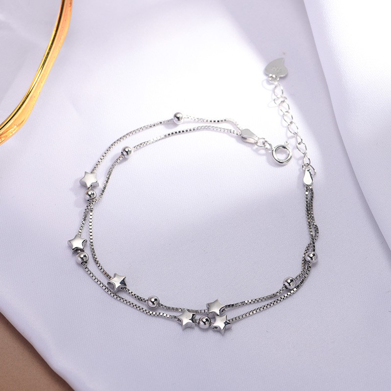 Vòng tay bạc ý 925 ngôi sao 2 lớp bi tròn cho nữ