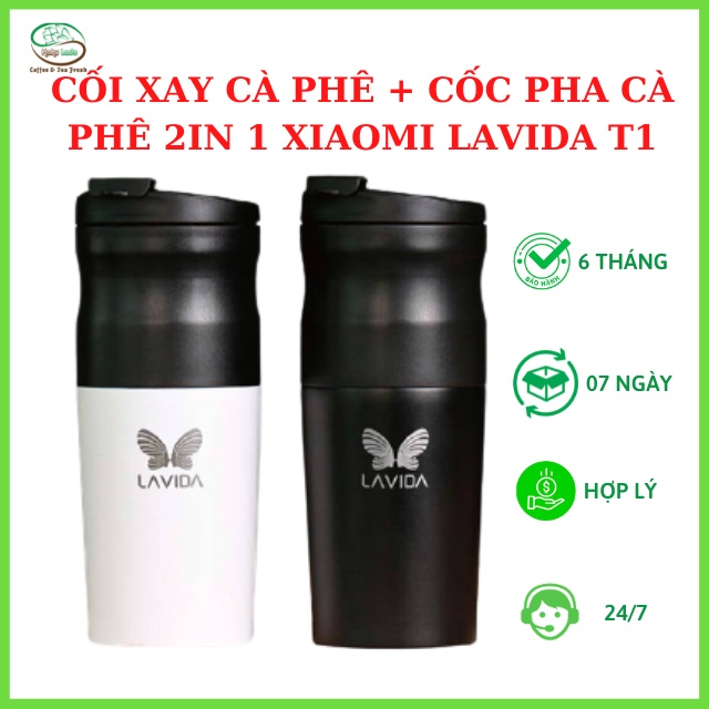 Máy Pha Cafe Mini Cầm Tay Kèm Cối Xay Cà Phê Xiaomi Lavida T1 Hahulado Lõi Xay Gốm Điều Chỉnh Độ Mịn