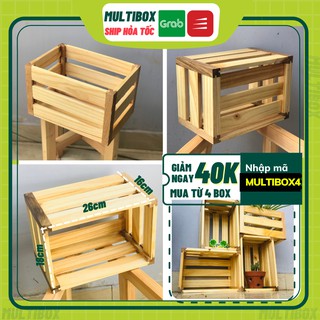 Hộp gỗ pallet/ chậu gỗ trồng cây, giỏ đựng đồ bằng gỗ đa năng, đôn gỗ mini để sen đá, kệ sách để bàn size 26x18x16cm
